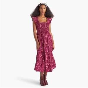 Hill House Home Burgundy Ellie Nap Dress Floral Print Size S